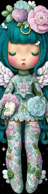 Free kawaii angel bookmark featuring cute face teal hair kawaii angel